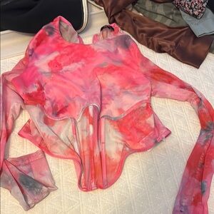 Bardot Pink and Gray Tie-Dye Blouse